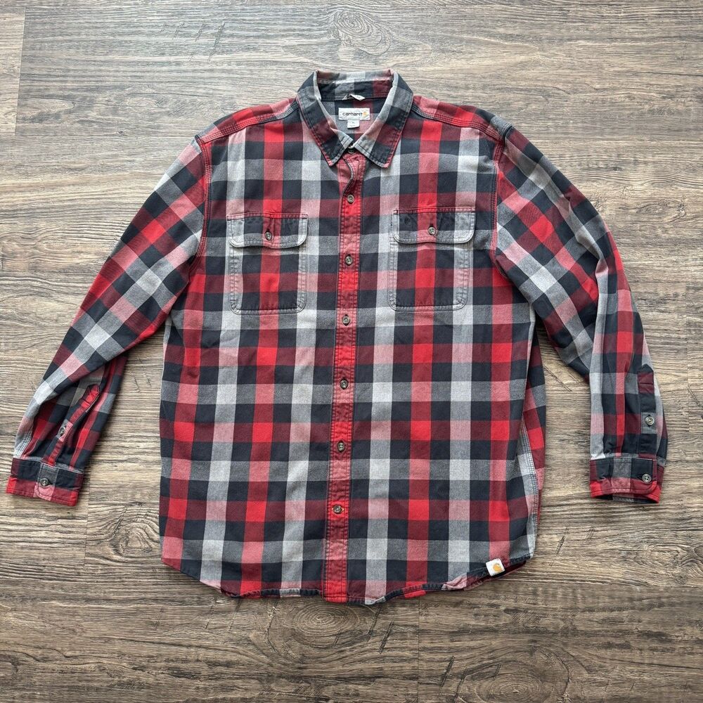 Carhartt Flannel Shirt Mens XL Red Plaid Hubbard Original Fit Button Up 101294